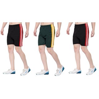 OORA Men & Women Non-Cotton Sports Gym Shorts (Pack of 3, Black, Black, Green, Free Size- 28 to 34 Inch)