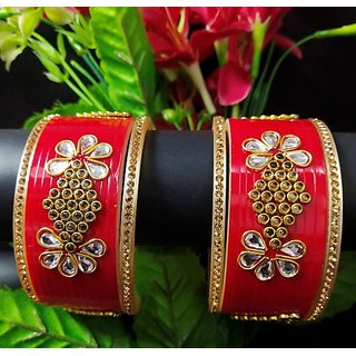                       Ethnic Indian Bollywood Style Traditional Red Bridal Chura 2.4 inch Set                                              