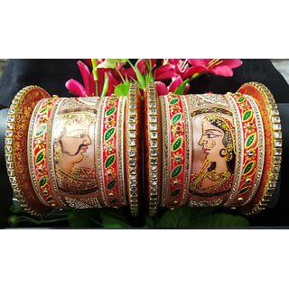                       Hand Painted Rajwadi Bridal Chura 2.4 inch Set                                              