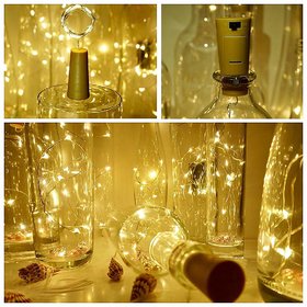 20 LED Wine Bottle Cork Lights Copper Wire String Lights, 2M Battery Operated (Warm White) - Pack of 1