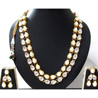                       2 Line pearl stone kundan necklace set                                              