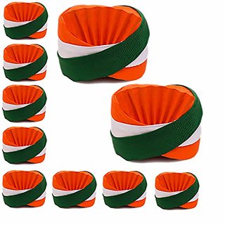 Kaku Fancy Dresses Tricolor Safa /Tricolor Pagdi for Independence Day/Republic Day Cap for Boys  Girls - Pack of 10