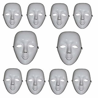 Kaku Fancy Dresses Mime Face Mask for Kids Halloween Party/ Mime Face for Plays, Stage Shows - Pack of 10