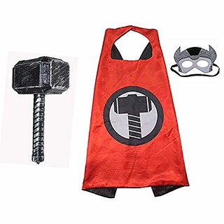 Kaku Fancy Dresses Thor Superhero Cape Robe with Hammer Toy for Kids Fancy Dress Costume For Boys and Girls (3-8 Years)