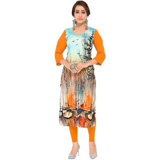 Manisha Fashion Women's Crepe Orange Printed Kurti