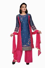 Blue N Pink With Embroidery  Block Print