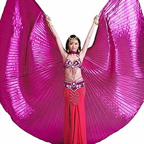 Kaku Fancy Dresses Shining Isis Belly Dance Wings with Stick for 360 Degree Dancing Wings  - Pink