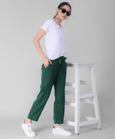 Westchic Women's Green Pajama & White v-cut Top Combo