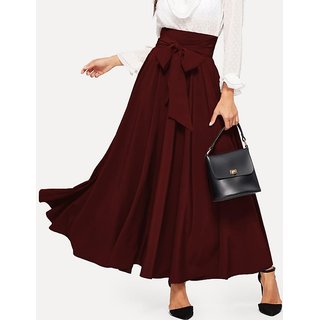 Kalki Fashion Women Maroon Mid RiseSolid Regular Maxi Skirt