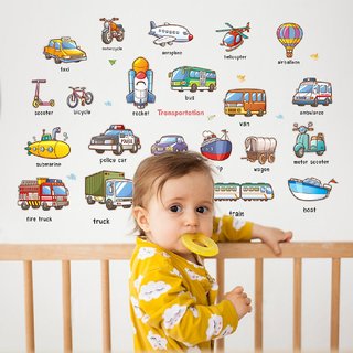 Jaamso Royals Cartoon early education car English words Wall Sticker (170 x 170 CM)