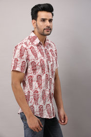 FrionKandy Cotton Ethnic motifs Casual Red Regular Shirt For Men