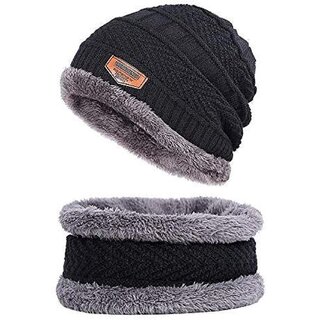 Fashlook Unisex Woolen Cap Paired With Neck Muffler And Neck Warmer Set (Multicolour)