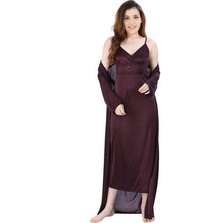 Buy Romaisa Women's Satin Nightwear (Set of 2 pcs_Nighty with Robe) Online  at Low Prices in India 