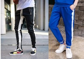 Black and Royal blue track pant with white strap
