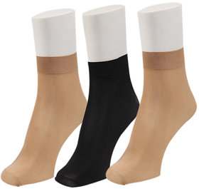 Nxt 2 Skin - Ladies Opaque Socks Black and Skin Ankle Length Stocking (Pack of 3)