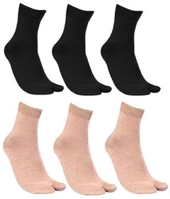 6 Pairs Women's Black  Brown Ankle Length Cotton Thumb Socks
