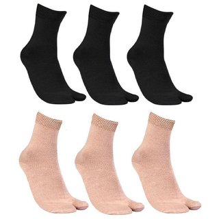 6 Pairs Women's Black  Brown Ankle Length Cotton Thumb Socks