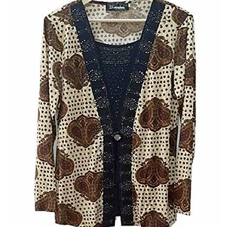 Women's Full Sleeves Printed Coty Styled Top with Stone Work Brown and Cream