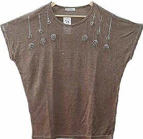 Women's Poncho Styled Sepia Brown Top with Stone and Beading Work (Size - XXL)
