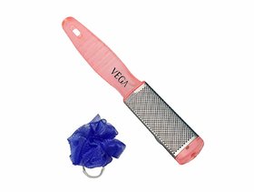 Vega Pedicure File - Dual Side (PD-03) with Bath Sponge Round Loofah by Webshoppers