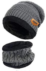 Navroop Unisex Woolen Beanie Cap Plus Muffler Scarf Set Warm,Snow Proof (Free Size, Assorted Color)