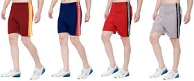 Zonecart Men's Sports Short for Gym (Pack of 4, Mehroon, Red, Grey, Royal)