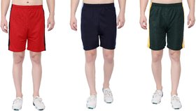 Zonecart Unisex Non-Cotton Sports Gym Shorts (Pack of 3, Red Green Navy)