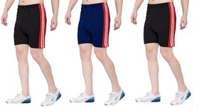Zonecart Men & Women Non-Cotton Sports Gym Shorts (Pack of 3, Black, Black, Royal)