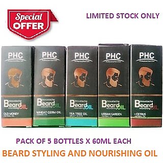 Professional Moustache and Beard Growth Enhancer Oil (60ml X 5 Bottles)  Easy to Use