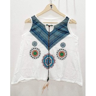 Casual Smart Sleeveless White Top (Size - XL)