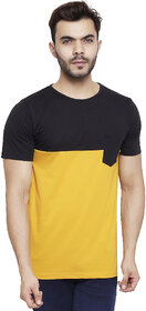 ZETE028 Mustard Black Pocket T Shirt For Men
