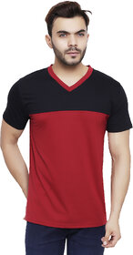 ZETE029 Black Maroon V Neck T Shirt For Men