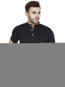 ZETE033 Black Mandarin Collar T Shirt For Men