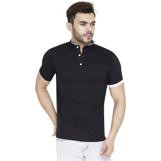 Black Mandarin Collar T Shirt For Men 