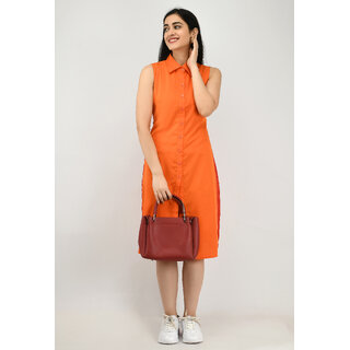                       Alisha Fashion Crepe Orange Shirt Dress                                              