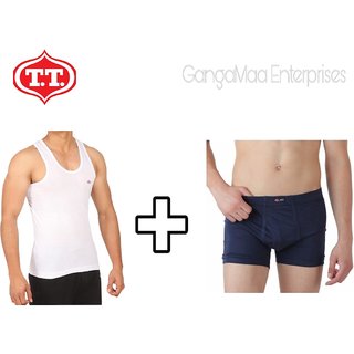 TT Mens White Vest + TT Assorted Colour Underwear Set of 1 Pieces