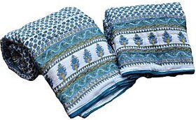 Krg Jaipuri Single Bed Quilt Bluish Green Floral Print Cotton Razai Pair Set of Two