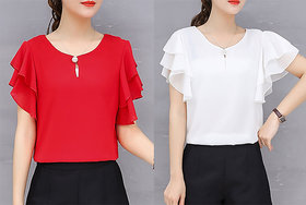 Vivient Women Red And White Moti Top Combo
