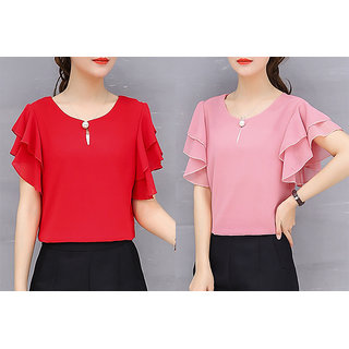 Vivient Women Red And Pink Moti Top Combo