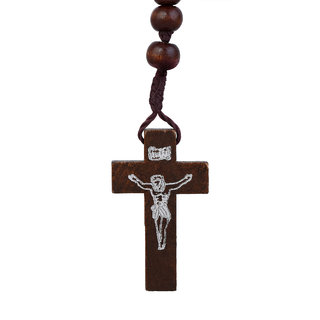                       MissMister English Teak Wood Dark Brown Christian Rosary Beads Necklace MM0856RBKL                                              