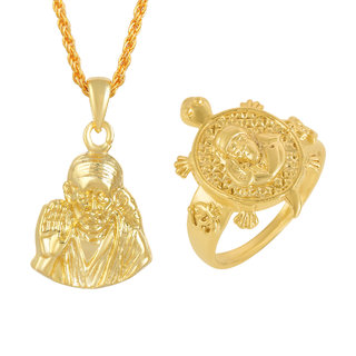                       MissMister Brass Micron Goldplated SaiBaba pendant and Kachua fingerring Combo jewellery (Pack of 2) MM5690CMMI                                              