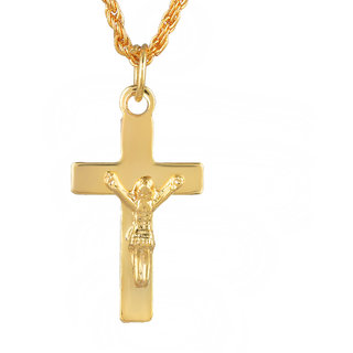                       MissMister Brass Micron Goldplated Small and Cute Crucifix Cross Pendant Jesus Christian Jewellery                                              