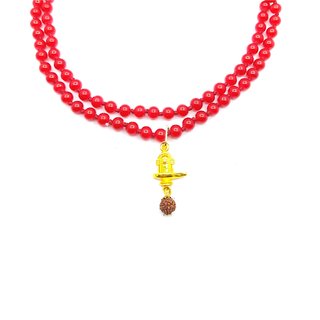 Raviour Lifestyle Lord Shiva Mahakal Shivling Rudraksha Pendant With Red Hakik Agate 108 beads Mala
