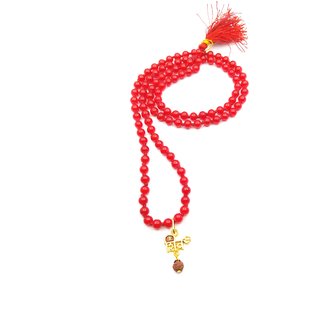 Raviour Lifestyle Lord Shiv Mahakal Mahadev Bholenath Trishul Pendant With Red Hakik Agate 108 beads Mala
