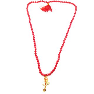 Raviour Lifestyle Om Shiv Mahakal Trishul With Rudraksha Pendant With Red Hakik Agate 108 beads Mala