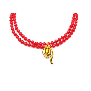 Raviour Lifestyle Rudraksh Mahadev Trishul Ganesh Pendant With Red Hakik Agate 108 beads Mala