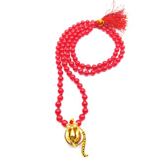 Raviour Lifestyle Rudraksh Mahadev Trishul Ganesh Pendant With Red Hakik Agate 108 beads Mala