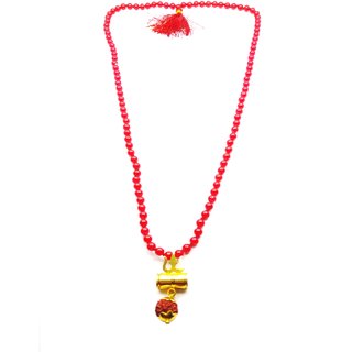Raviour Lifestyle Lord Shiv Shakti 5 Mukhi Shiv Trishul Damru With Red Hakik Agate 108 beads Mala