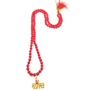 Raviour Lifestyle Lord Shiv Mahakal Bholenath Trishul Pendant With Red Hakik Agate 108 beads Mala
