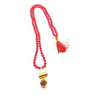 Raviour Lifestyle Lord Shiv Shakti 5 Mukhi Shiv Trishul Damru With Red Hakik Agate 108 beads Mala